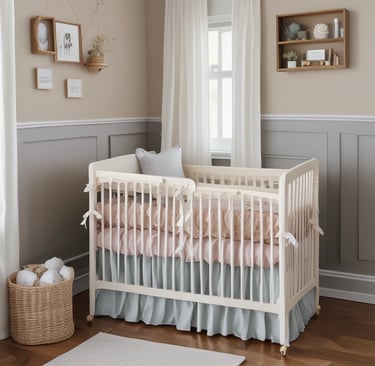 a baby's room with a crib bed and a crib