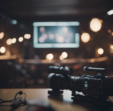 Una habiltacion y una cámara de video profesional encima de una mesa