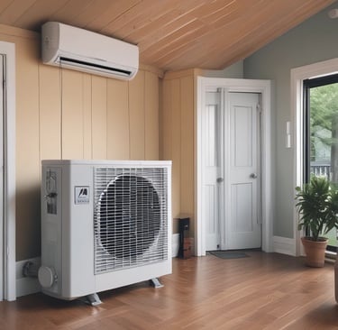 A brick building with two air conditioners on the side of it