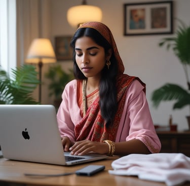 A close-up of hands typing on a keyboard with digital security icons floating above.