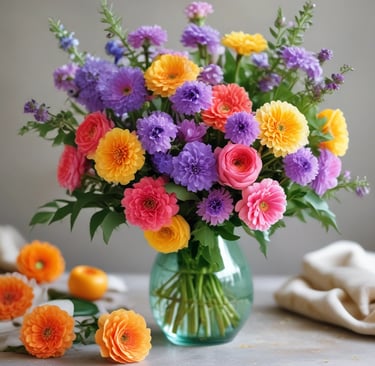 fresh cut flowers inside glass vase