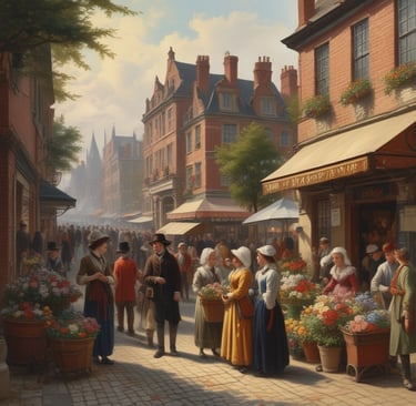 19th century flower market scene