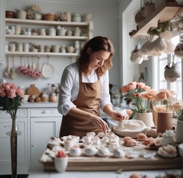woman making plaster dipped flowers