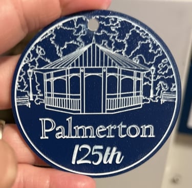 laser engraved acrylic ornament commemorating 125th anniversary of Palmerton
