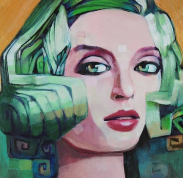 expressionistic painting of a woman with a spiritual orb