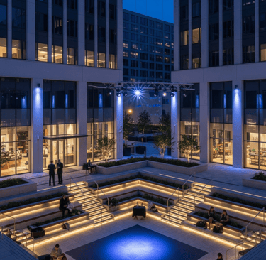  This area features diverse building facades and is designed for functionality and architectural int