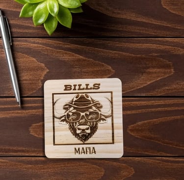 a wooden coaster with a buffalo bill bill coaster