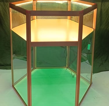 aHexagonal Jewelry display showcase with LED lights