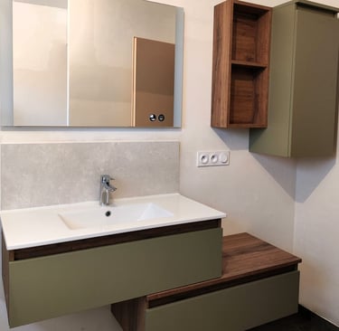 Jolie ensemble de meuble en vert et bois foncé