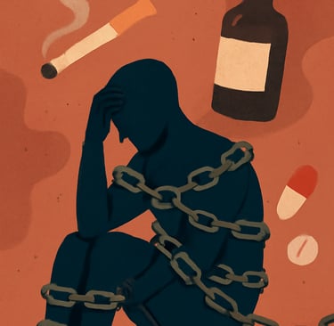 Animation of what it feels like to be caught in additions like alcohol, pills and smoking. 