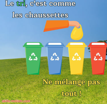 slogan humour affiche recyclage poubelle jaune