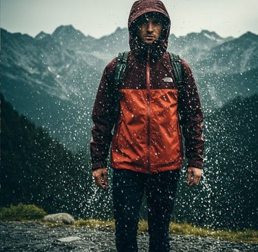 traveler wearing waterproof lightweight packable adventure outdoor jacket