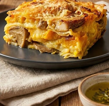 Creamy pumpkin lasagna - With béchamel, brie & mushrooms