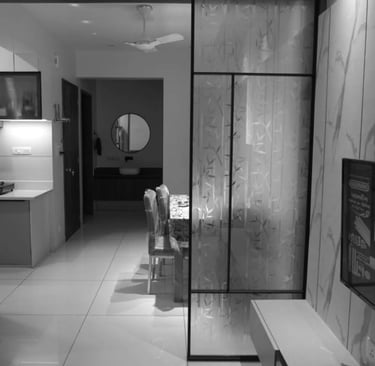 home passage design with glass partition