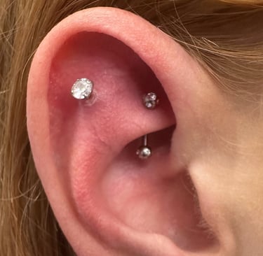 Safe rook piercing performed with hypoallergenic jewellery
