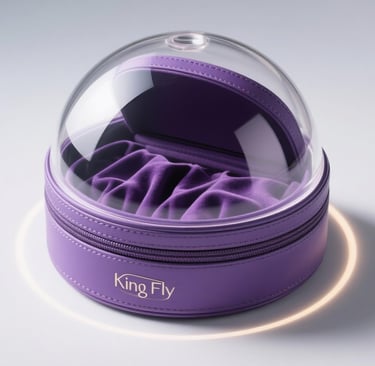 Futuristic purple jewelry case with a clear dome, an innovative King Fly design.