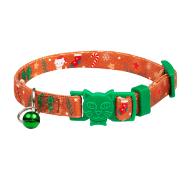 Pawnest® Cinnameow cat collar – festive orange Christmas design, eco-friendly for cat.