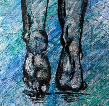 A mixed-media art work of feet