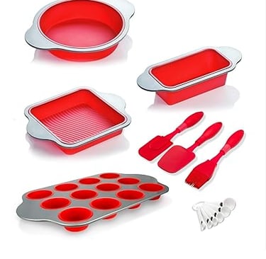 Boxiki Kitchen silicone bakeware and utensils set, food‑grade non‑toxic silicone bakeware for safer 