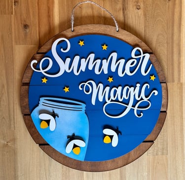 laser cut and painted summer firefly wooden door or wall hanger