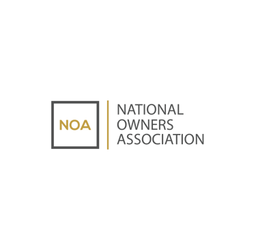 a black and white logo with the words national owners association on guide app's webstite