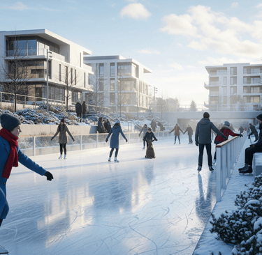  A seasonal feature that can be a water lane in the summer and an ice rink in the winter.