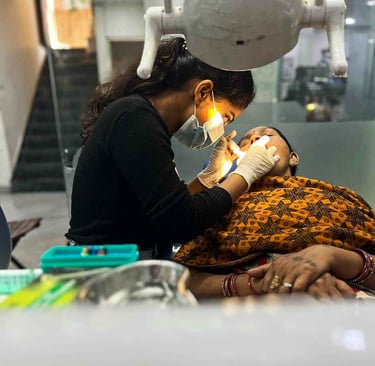 a woman is shown in a dentist's office