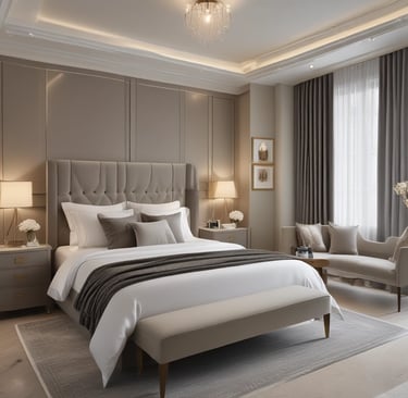 a bedroom with a bed and a chair