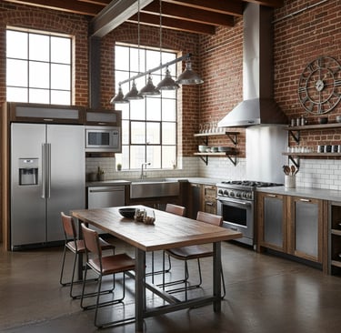 Cocina moderna a medida, isla en acabado industrial