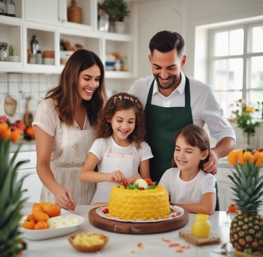 happy family making their best pineapple cake recipe
