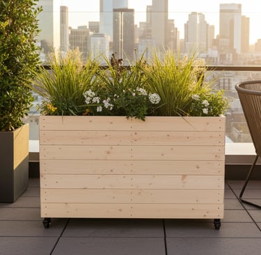 large wooden planter box made from natural wood tall narrow plan pot with plantse from wood plant box on legs