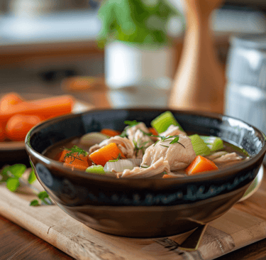 a bowl of soup with carrots and vegetables