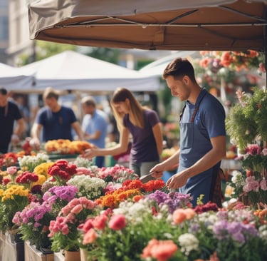 lots of flowers for sale at flower market