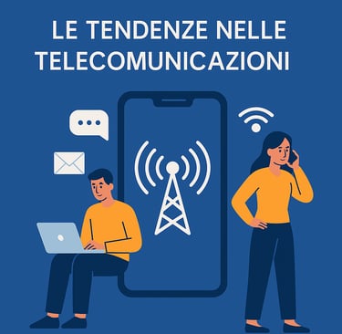 Grafica flat blu con persone, smartphone e icona antenna.