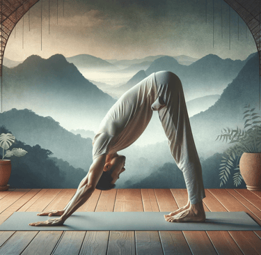 a man in a white shirt is doing yoga