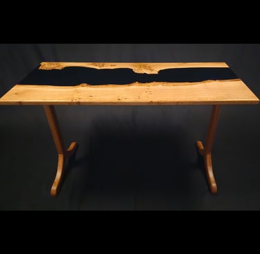 Solid Oak and Black Epoxy Desk front view