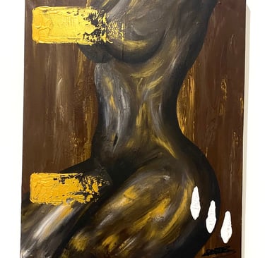 Ilona Paris peinture d'un buste aux formes dorées