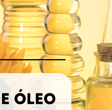 Imagem com fundo amarelo representando o óleo de cozinha, com garrafas de vidro e plástico cheias de