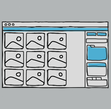 ein computer bildschrim mit einer geöffneten anwendung, welche bilder in skizzierter art darstelt