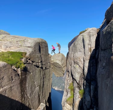 The walk up to Kjerag the highest peak around Lysefjorden and then on to the Kjeragbolten, Norway