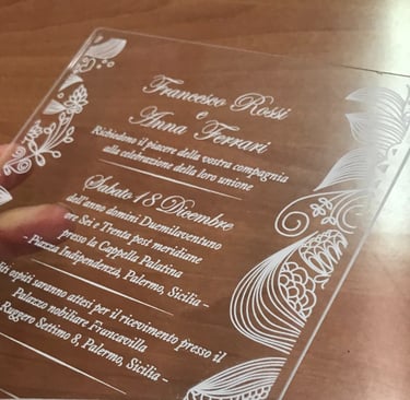 invito di nozze in plexiglass