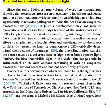 an excerpt from a research article on the effects of blue light on microbial inactivation