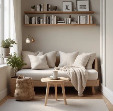 a couch with pillows and pillows in a room