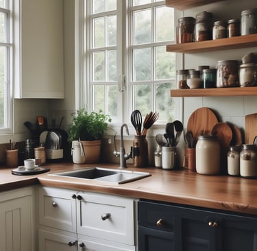 a kitchen counter top with a sink and a window