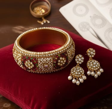 Lac Chudi premium designer lac bangles with earrings on display