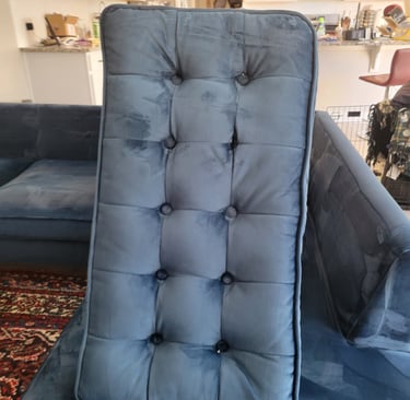 Blue couch cushion just Cleaned by King Organic Clean
