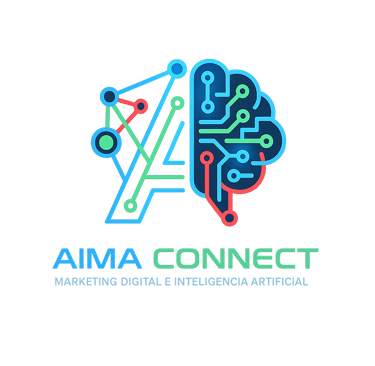 Glowing neon Aima Connect logo featuring a brain circuit icon for digital marketing and AI.
