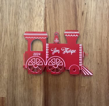 laser engraved acrylic steam locomotive ornament