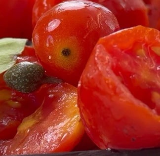 Eggplant bruschetta - Mediterranean bruschetta with tomatoes and olives