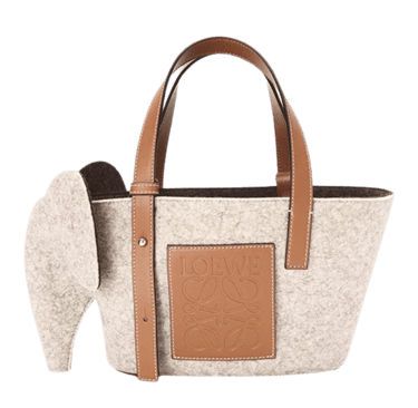 loewe Basket Anagram Jacquard Fabric Patchwork Cowhide elephant hand bag